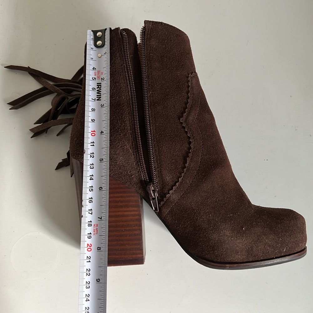 Jeffrey Campbell western style heeled fringe suede leather ankle boots - Picture 6 of 6